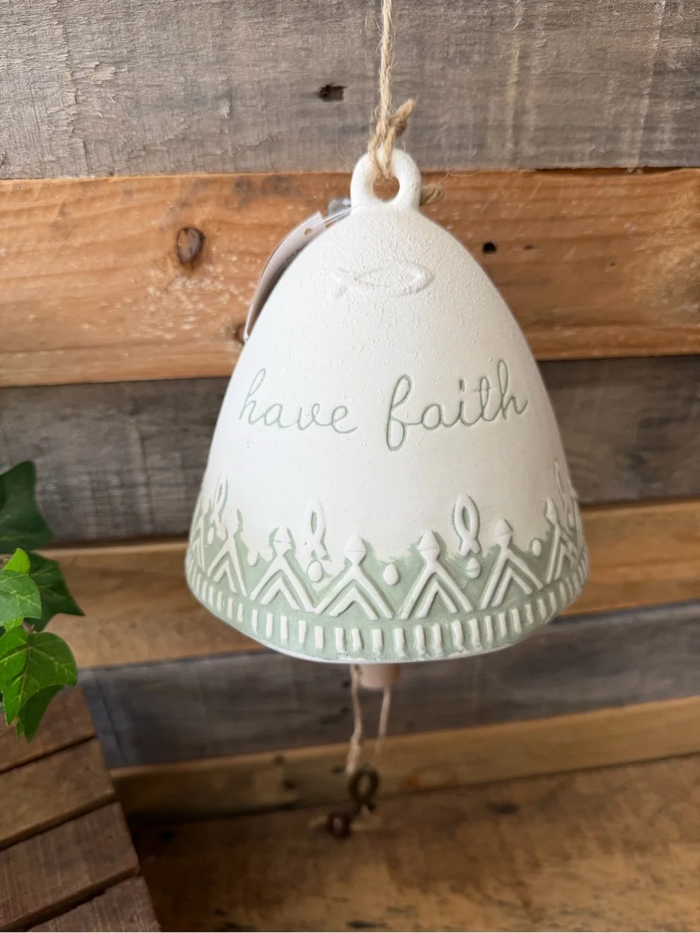 Gift Craft Pale Green & White Ceramic 'Have Faith' Bell Wind Chime